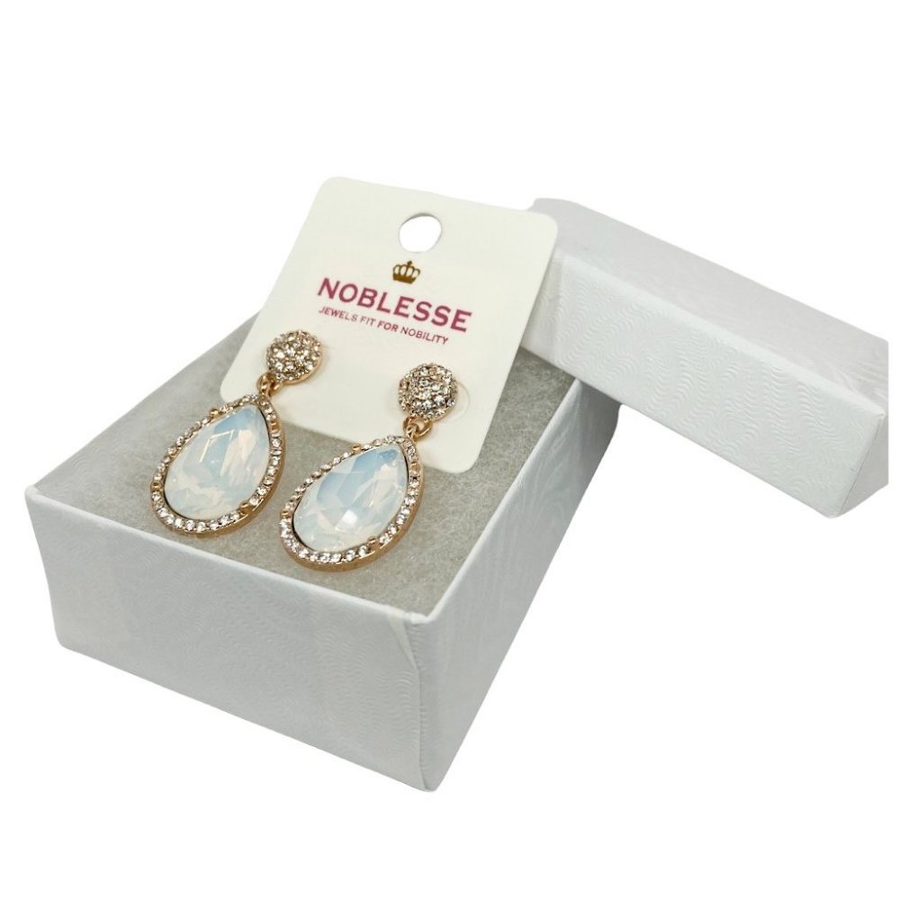 Gold Tone Round Crystal Studded Post Earrings with Teardrop Dangle Earrings